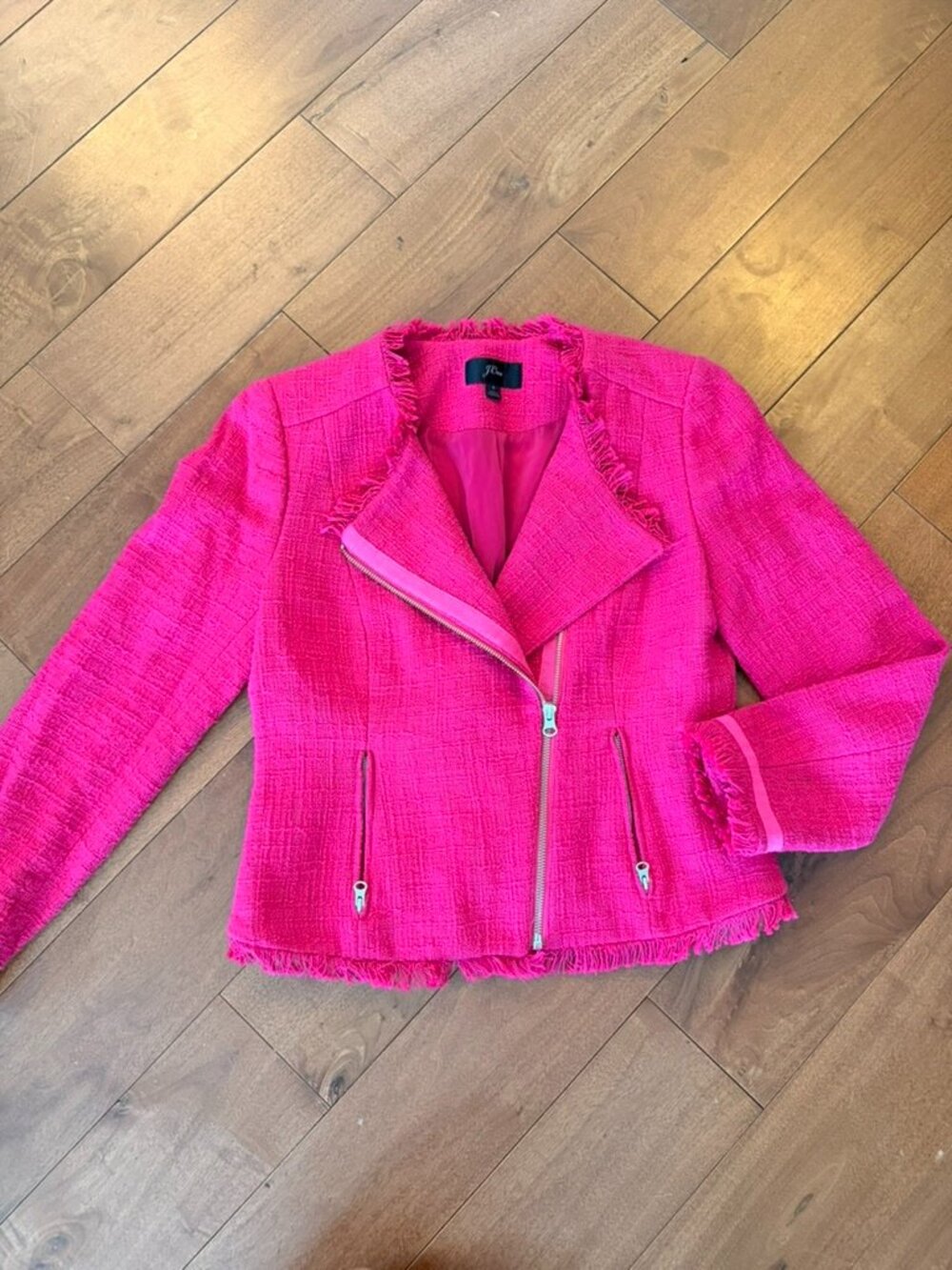 J.Crew Pink Tweed Moto Jacket Fringe Size 4
